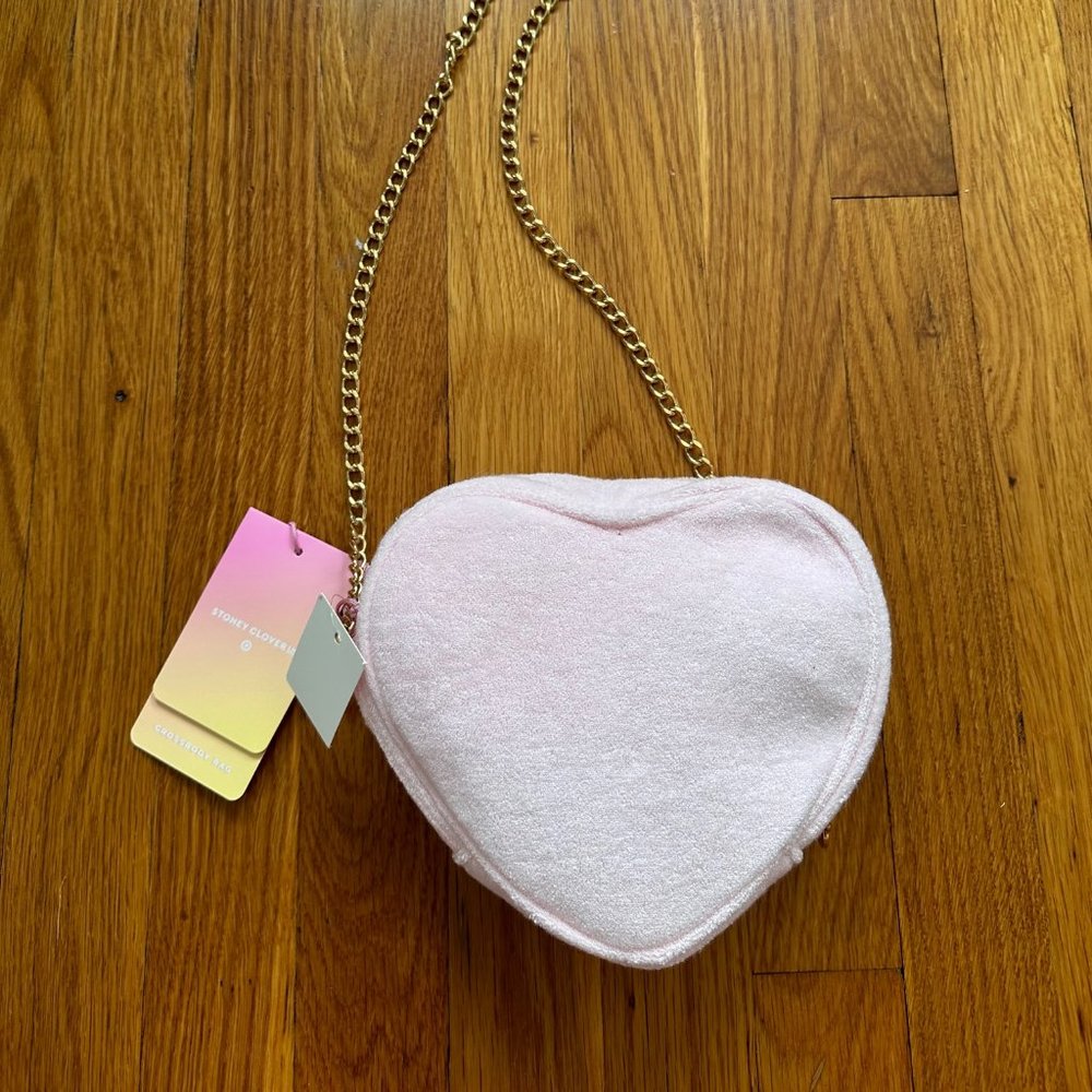 Stoney Clover Lane x Target Pink Terrycloth Heart Bag with gold chain strap NWT